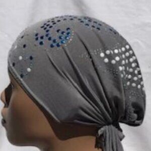 GREY Pre-Tied Stud Fashion Cap Slip On Bonnet Hijab Undercap #2